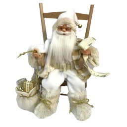 [S-V6192100000] Babbo Natale Tessuto su Sedia Bianco Oro 23x22,5h30 cm