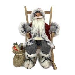 [S-V6190910000] Babbo Natale Tessuto su Sedia Grigio Rosso 23x22,5h30 cm