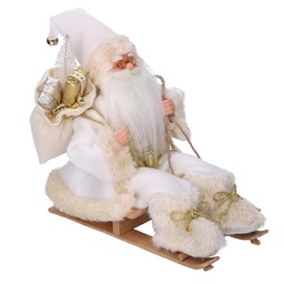 [S-V6192080000] Babbo Natale Tessuto su Slitta Bianco Oro cm33x12h30