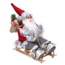 [S-V6190890000] Babbo Natale Tessuto su Slitta Grigio Rosso cm33x12h30