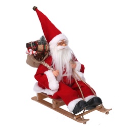 [S-V6191060000] Babbo Natale Tessuto su Slitta Rossa 33x12x25 cm