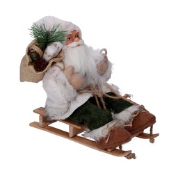[S-V6191740000] Babbo Natale Tessuto su Slitta Verde Bianco 33x12x30cm
