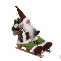[S-V6191400000] Babbo Natale Tessuto su Slitta Verde 33x12x30 cm