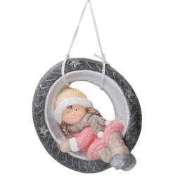 [S-V6147320000] Statua Bambina su Copertone Rosa - 43x38x26 cm