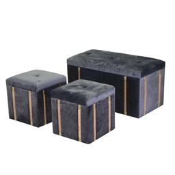 [S-V3822970000] Baule con 2 puff in velluto grigio cm80x40h44