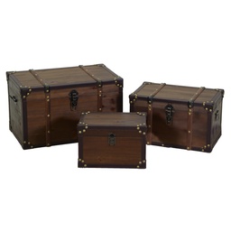 [S-V3862460000] Set di 3 Bauli in Legno e Ecopelle Marrone