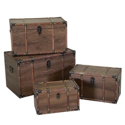 [S-V3862470000] Set di 4 Bauli in Legno e Ecopelle Marrone