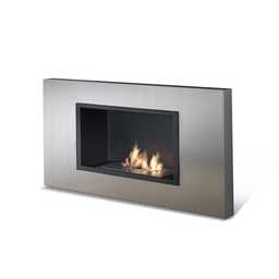 [S-FP/013] Biocamino da parete in bioetanolo, design grigio cromo, struttura in acciaio satinato con vetro temperato, 78x17x54 cm