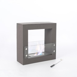 [S-FP/037/GR] Biocamino da terra in bioetanolo, design grigio cromo, struttura in magnesia con vetro temperato, 60x24x60 cm