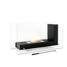 [S-FP/006] Biocamino da terra in bioetanolo, design elegante, nero, con struttura in metallo e vetro temperato, 80x31x60 cm