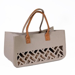 [S-V2501560000] Borsa in feltro crema con manici noce traforato 40x20x26 cm