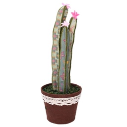 [S-V8538930000] Cactus tessuto con fiore verde tondo 14x14x41 cm