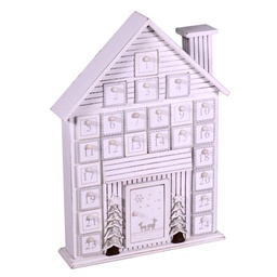 [S-V6086120000] Calendario dell'avvento in legno casetta bianca 26x6x37,5 cm