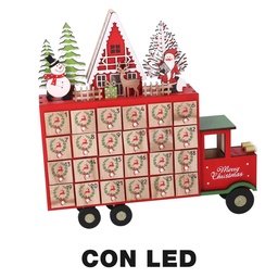 [S-V6309170000] Calendario in legno con luci a led, furgone rosso, 32x7x32 cm