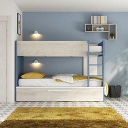 [S-FZ100290] Cameretta con letto a castello con letto estraibile colore bianco consumato e azzurro reversibile