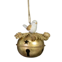 [S-V6196010000] Campanello metallo con uccellino oro 11x11x12 cm