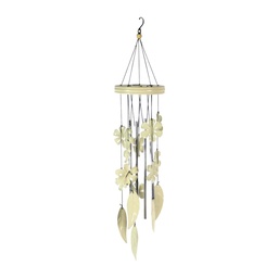 [S-V1852730000] Campanello metallo fiori e foglie bianco 12x12 cm, altezza 61 cm
