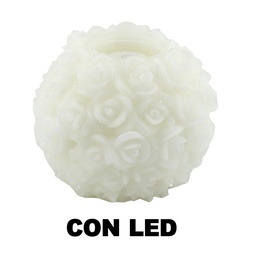 [S-V5506670000] Candela Led Bianco con Rose 25x20 cm