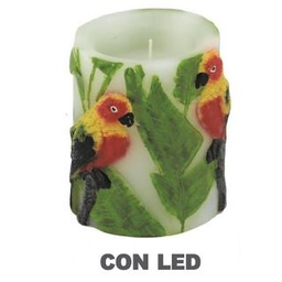 [S-V5507580000] Candela a forma di pappagallo con luce a LED ø8x10 cm