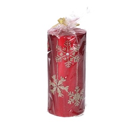 [S-V5511510000] Candela Paraffina con Fiocchi di Neve Rosso Ø7x15 cm