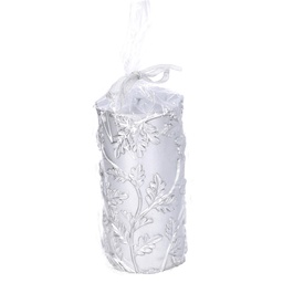 [S-V5511280000] Candela paraffina foglie goffrate argento 7x15 cm