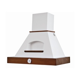 [S-ART894847] Cappa cucina rustica bianca GIADA con cornice in legno intarsio colore tabacco con orologio cm 90
