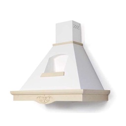[S-DR890177] Cappa rustica con camino da cucina TOSCA bianca con finiture in legno colore corda cm 120