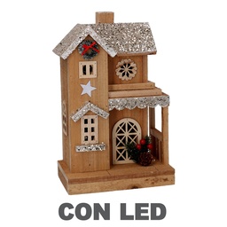 [S-V6164570000] Casetta in legno con luce LED naturale 19x12x30,7 cm