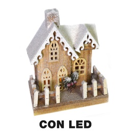 [S-V6192660000] Casetta in legno con luce LED naturale 22x14x30 cm
