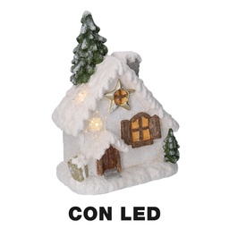 [S-V6315570000] Casetta in resina con albero LED bianco 26,5x17h36 cm