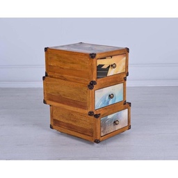 [S-WEAL012] Cassettiera multicolor con 3 cassetti decorati in legno di mango, 55x38x55 cm