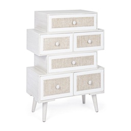 [S-B0744881] Cassettiera 6 Cassetti Bianco Montiel in Legno Stile Rustico - Dimensioni 60x30x83 cm
