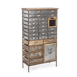 [S-B0730057] Cassettiera OFFICINA in acciaio e legno 132.5h cm
