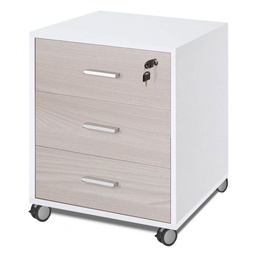 [S-A733BFOL] Cassettiera ufficio tre cassetti ruote Bianco Olmo 50x41x h70 cm