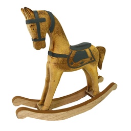 [S-V6183270000] Cavallo a Dondolo in Legno Verde Acqua e Marrone cm38x8h33,5