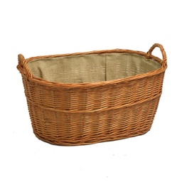 [S-V2005070100] Cesta portalegna vimini europeo 1^ misura con fodera juta ovale cm65x45h29-36