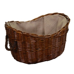 [S-V4742110000] Cesta in vimini con fodera in juta e manici in corda marrone ovale 59x43h28-36 cm