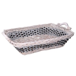 [S-V9379590000] Cesta intrecciata in vimini azzurro bianco rettangolare 46/54x36h13 cm