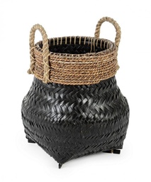 [S-B0680490] Cesto Deco Priscilla Nero S in Bambu' Intrecciato con Manici in Corda