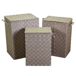 [S-V19186200CR] Set 3 cestoni poliestere tortora foderati 40x30x55 cm