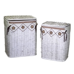 [S-V1918840000] Cestone in rattan bianco 1-2 rettangolare con fodera marrone Claudio cm46x36h58