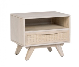 [S-B0747058] Comodino con 1 cassetto in legno di mango e rattan - Cod.0747058