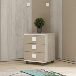 [S-FZ98707] Comodino 46x46x60h bianco consumato 3 cassetti