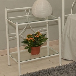 [S-FZ94749] Comodino Silene in ferro battuto bianco satinato