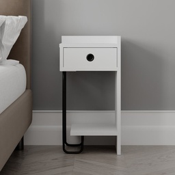 [S-FZ96985] Comodino Sirius bianco con cassetto e gamba in metallo nero destro