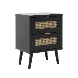 [S-FZ99101] Comodino Vienna61A 2 cassetti nero con frontali effetto vimini