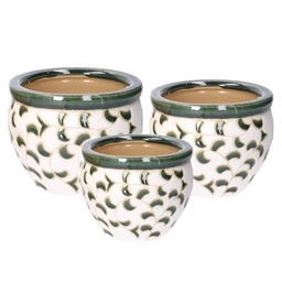 [S-V5822260000] Coprivaso in ceramica bianco verde con foglie - 30x21 cm