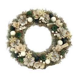 [S-V6323060000] Coroncina con pigne e fiori bianco verde ø45x8,5 cm