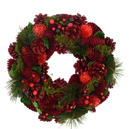 [S-V6327360000] Coroncina rossa con pigne ø45 cm