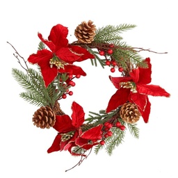 [S-V6135090000] Coroncina Fiori Pigne Rosso Oro Tondo 50x10 cm